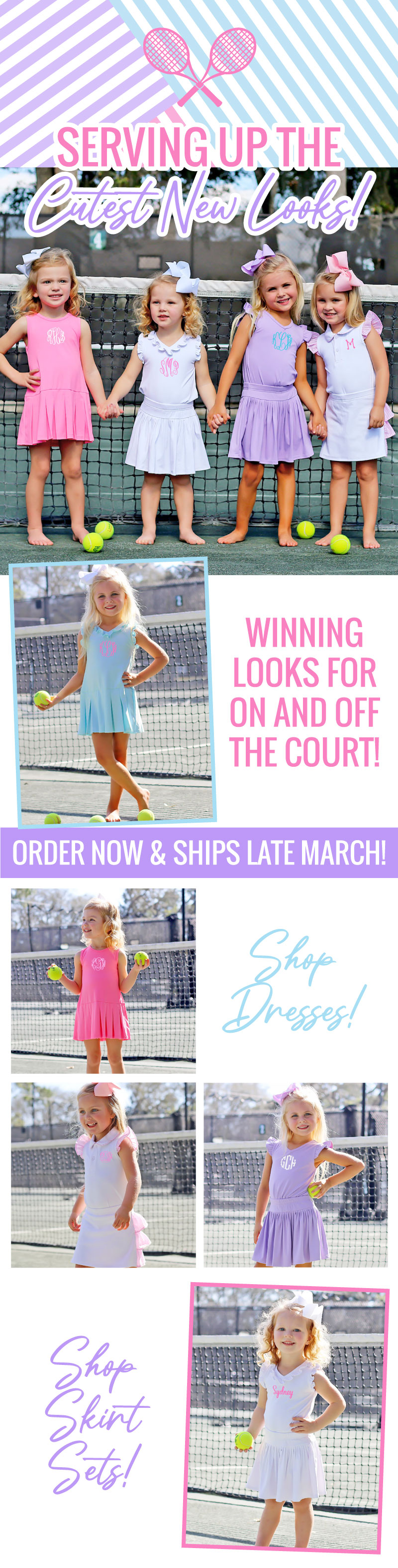 Serving up the cutest new looks! Winning looks for on and off the court! Shop tennis dresses and skirt sets!