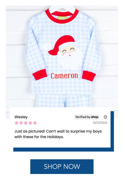 Shop Blue Gingham Happy Santa