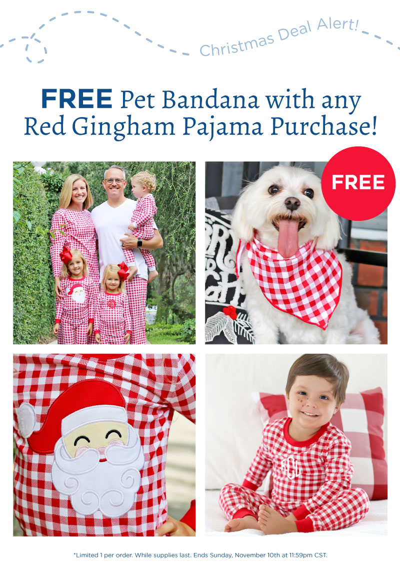 FREE Pet Bandana with any Red Gingham Pajama Purchase!