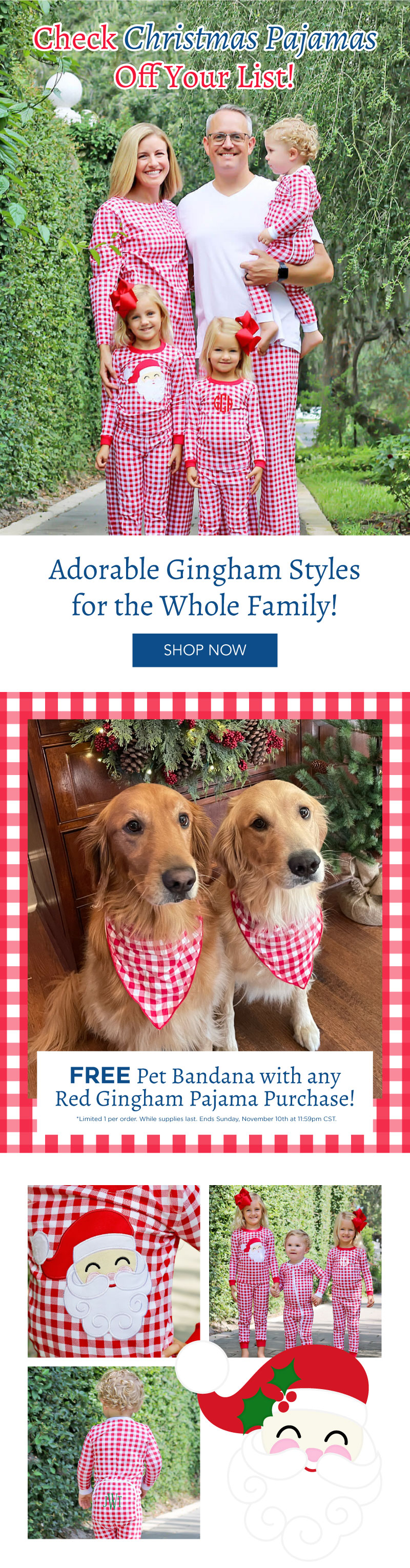 FREE Pet Bandana with any Red Gingham Pajama Purchase!